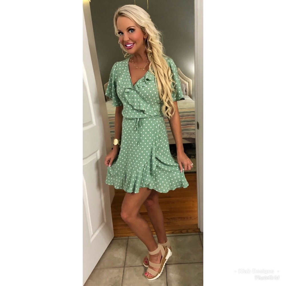 👗LAST 1! Sage Polka Dot Ruffle Dress! - Picture 3 of 4
